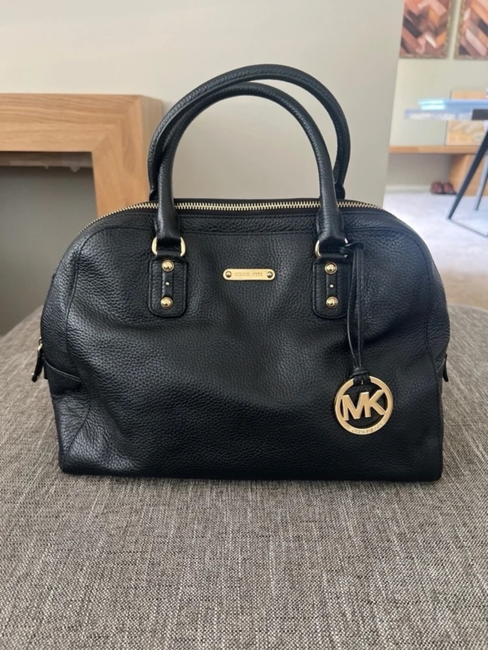 Michael Kors Black Pebbled Leather Bedford Satchel Handbag